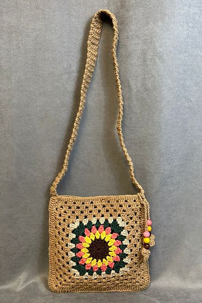 Uretti - Geantă de umăr model Mandala cu mărgele din lemn tricotată manual Emine 9106