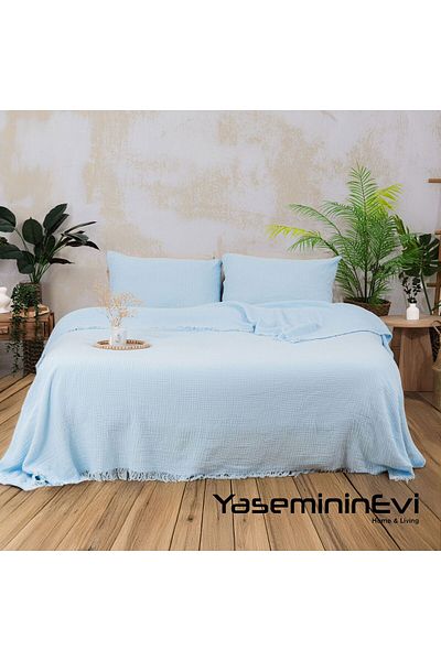 YASEMİNİNEVİ 4-Layer Multi Muslin Bedding Cover Pique (240X240 cm + 50X70Cm Pillow Cover 2 Pcs)