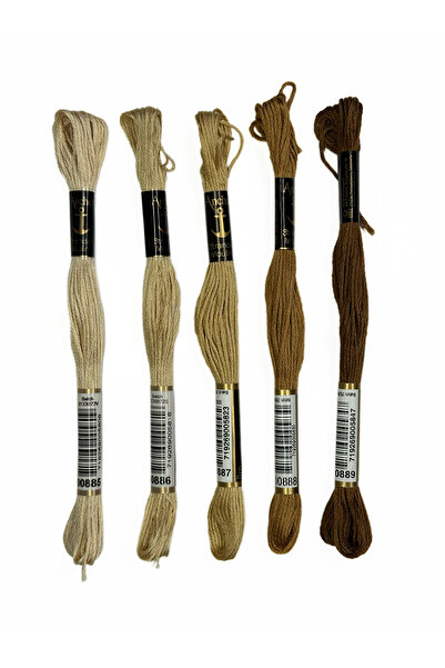 Anchor Set of 5 Muline Embroidery Threads - Coffee & Cream Tones 8m for Etamine Cross Stitch Tapestry