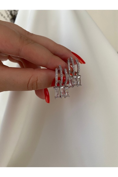 Store Silver Üçlü Görünümlü Küpe