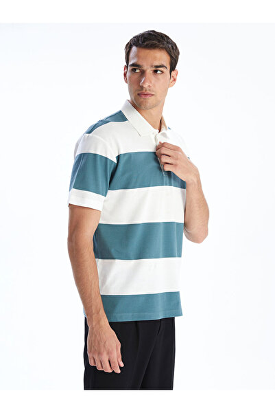 LC Waikiki Rmz Gi̇yi̇m Farkiyla Devrik Roba Collar Striped Pique Men's T-Shirt