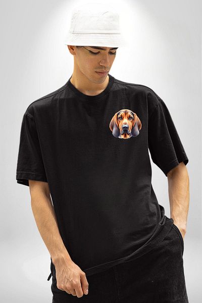 Angemiel Search Rescue Bloodhound Dog Black Oversize Women Men Front Minimal Printed T-Shirt