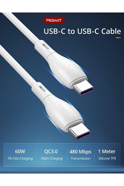 Generic PEGANT USB-C to USB-C Cable Fast Charging Silicone TPE Power Delivery PD Type C Compatible for iPad