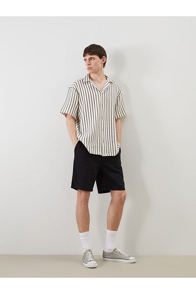 LC Waikiki Ecru Regular Fit Short Sleeve Striped Men's Shirt