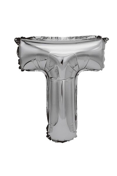 Balon made of silver metallic foil, Mirific Party, Letter T, 80 cm, Silver