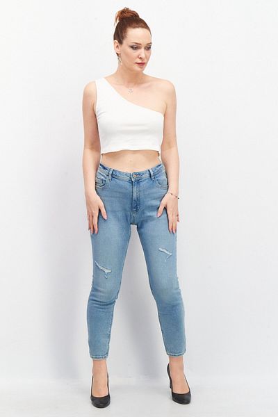 Sinsay Women Asymmetrical Neck Sleeveless Textured Crop Top, White