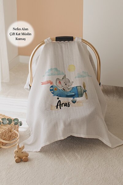 Lilabio %100 Pamuk Isme Özel Çift Katlı Müslin Puset Örtüsü - Fil