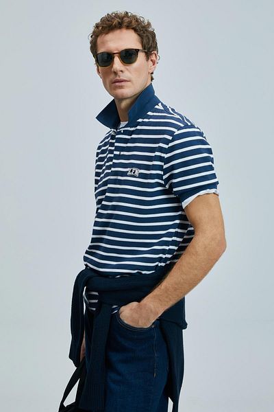 Lufian Ανδρικό μπλουζάκι Jon Navy Blue Polo Collar (111040227)