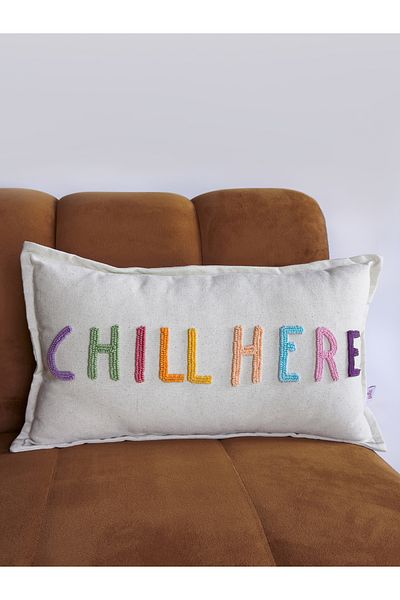 Galia Tasarım Chill Here - Ορθογώνιο Μότο Πλυμένο Λινό Παπλωματοθήκη - Πολύχρωμο