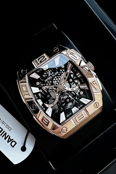 Daniel Klein Exclusive Rectangle Men Wristwatch Waterproof Black Color Silicone Cord Gift Wristband Dke2139C6