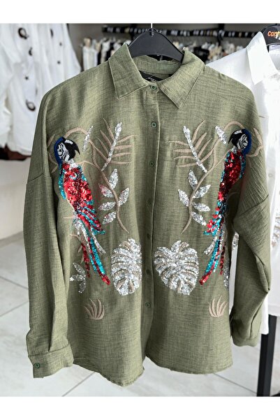 Butik pullu kuş detaylı gömlek