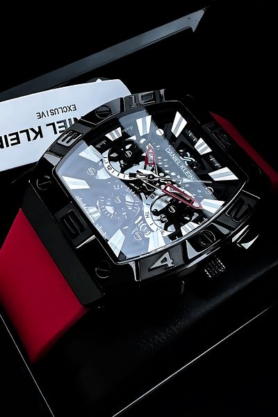 Daniel Klein Exclusive Rectangle Men Wrist Watch Waterproof Red Silicone Cord Gift Wristband Dke2139C2