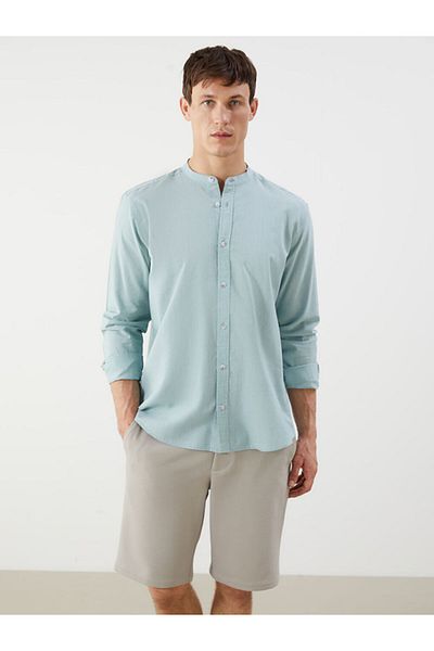 LC Waikiki Sparkling Selections from Shining Store |   Green Comfortable Fit Judge Collar Long Sleeve Men's Shirt
