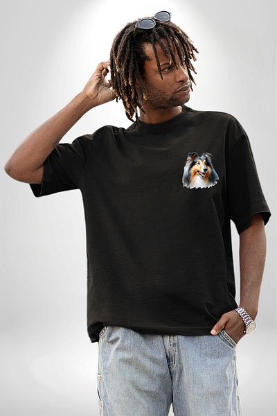 Angemiel Collie Elegant Clever Dog Black Oversize Women Men Front Minimal Printed T-Shirt