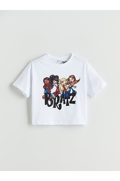 LC Waikiki White Crew Neck Bratz Printed Girl's T-Shirt