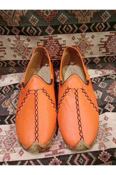 Osmanlı Yemeni Dünyası Ottoman Yemeni World Yemeni (Carac), Ottoman Yemeni World, Genuine Leather Yemeni, Orange Color.