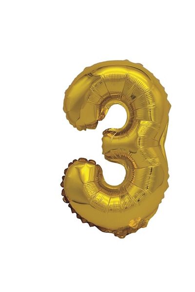 Balon Golden Metallic Foil Balloon, Mirific Party, Number 3, 40 cm