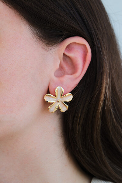 AURRARİ Ve Beyaz Mineli Papatya Küpe