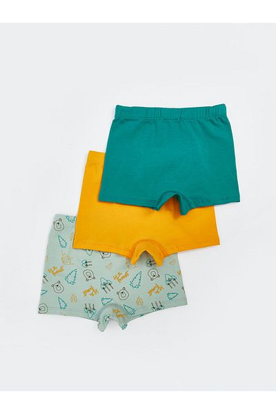 LC Waikiki Green Printed Combed Cotton Boy Boxer 3-Piece