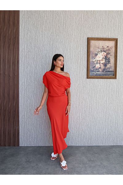 ESRAHELVACI Draped Degaje Collar Asymmetrical Dress