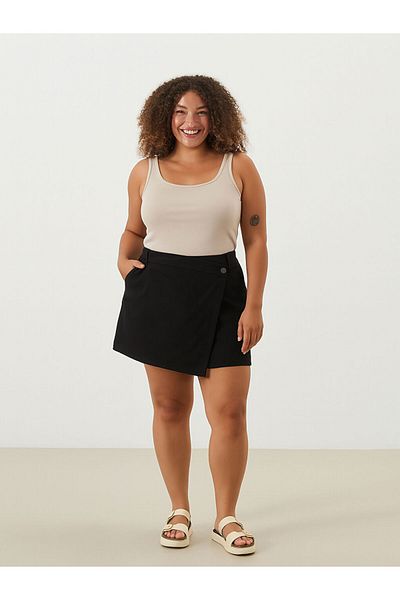 LC Waikiki Jeans Black Standard Fit Women's Jean Shorts Skirt