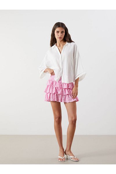 LC Waikiki Pink Floral Folded Mini Skirt with Elastic Waist