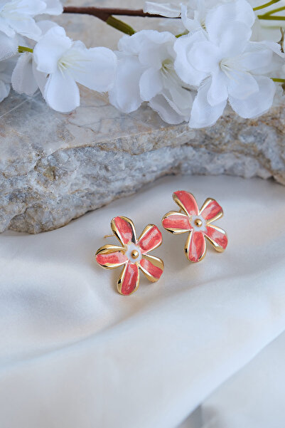 AURRARİ Kırmızı ve Beyaz Mineli Papatya Küpe