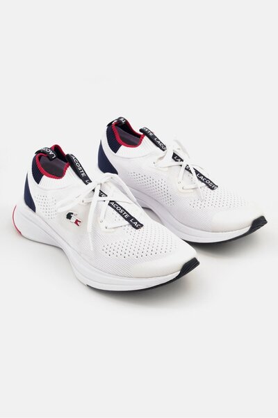 Lacoste Women Run Spin Lace Up Closure Running Shoes, White/Navy/Red