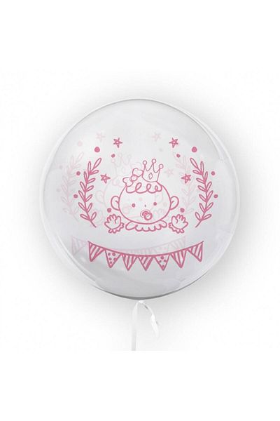 OEM Transparent balloon printed double-sided, 45 cm, baptism decor, baby girl, pink