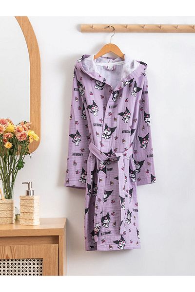 LC Waikiki Purple Kuromi Printed Girl's Bathrobe