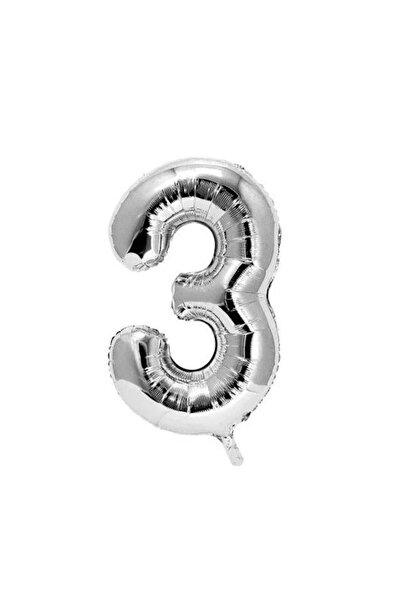 OEM Metallic foil balloon, silver, 80 cm, number 3
