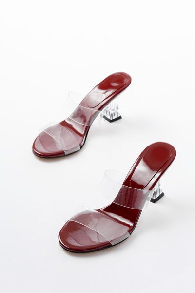 ElloLita S-618 Burgundy Patent Leather Single Strap Heeled Women's Slippers
