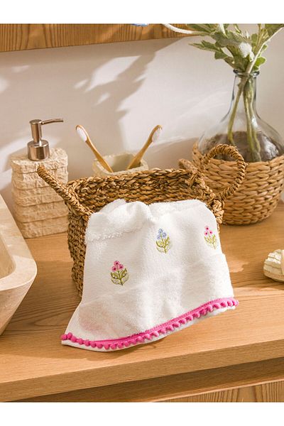 LC Waikiki Ecru Floral Embroidered Cotton Face Towel 50X80 cm