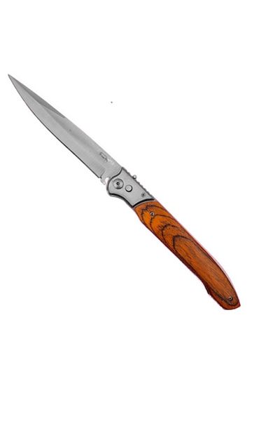 dalimag Automatic Knife with Quick Button Opening, 31 cm, Silver with Wooden Handle