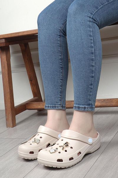 İncim Ecru Daily Orthopedic Seaside Pool Beach Slippers with Stone Accessories Women's Slippers & Sandals