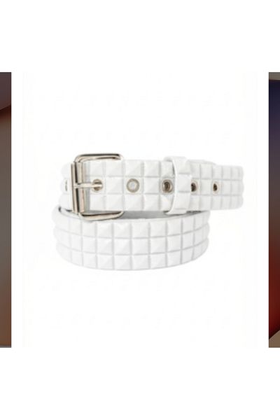 targay Pyramid Studded Gothic Punk Metallica Style Belt White