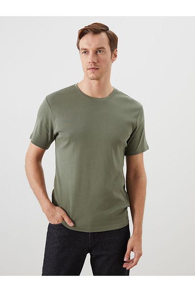 LC Waikiki Beige Crew Neck Combed Cotton Men's T-Shirt