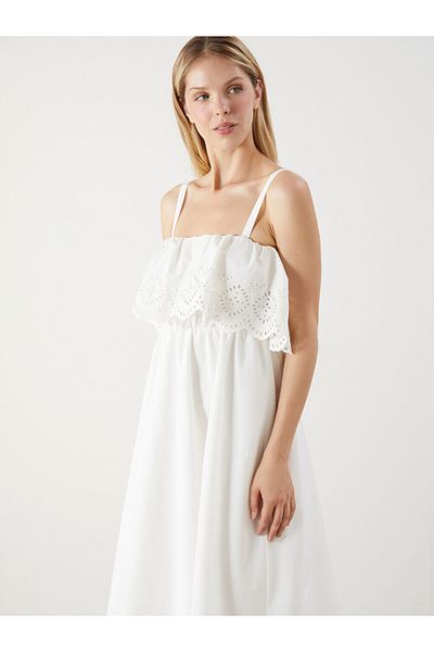 LC Waikiki White Square Neck Openwork Dress