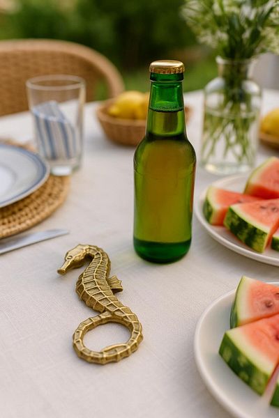 Arma House Metal Bottle Opener with Seahorse Figure & Gold Color Decorative Opener