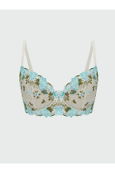 LC Waikiki Blue Underwire Non-Padded Floral Fancy T-Shirt Bra