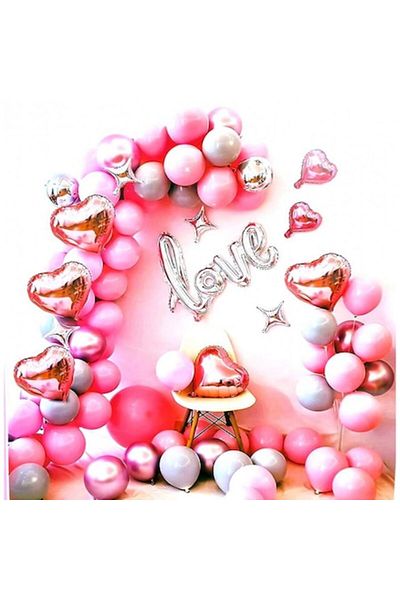 OEM Set 97 balloons and accessories for love-themed arch arrangement, pink
