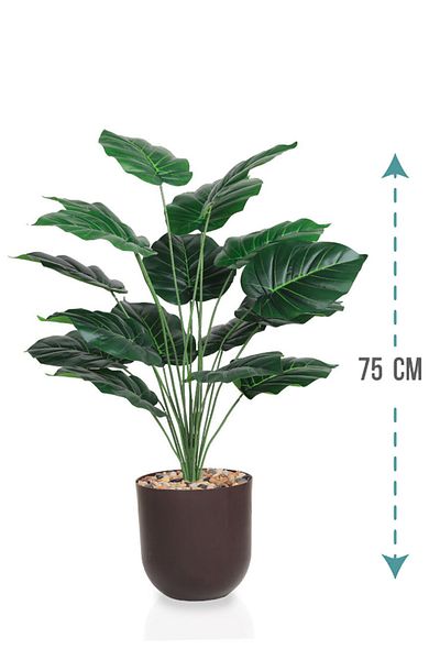 Generic Artificial Dark Heart Leaf Seedling (Alocasia 18 Branches) in a Plastic Cylinder Pot