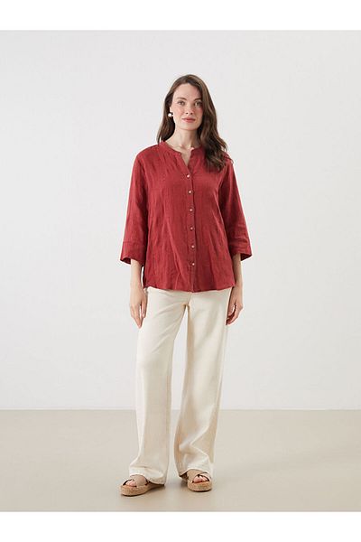 LC Waikiki Grace Orange Peep Collar Openwork Brode Women's Shirt