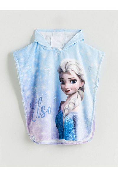 LC Waikiki Blue Elsa Printed Baby Girl Poncho Beach Towel