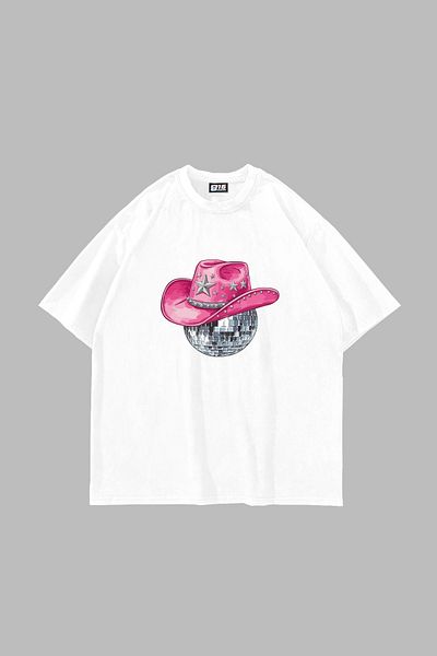 Sekizbiraltı Λευκό μπλουζάκι Cow Girl με στάμπα Oversize Unisex
