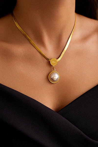 staınless steel قلادة من الفولاذ مع اللؤلؤ