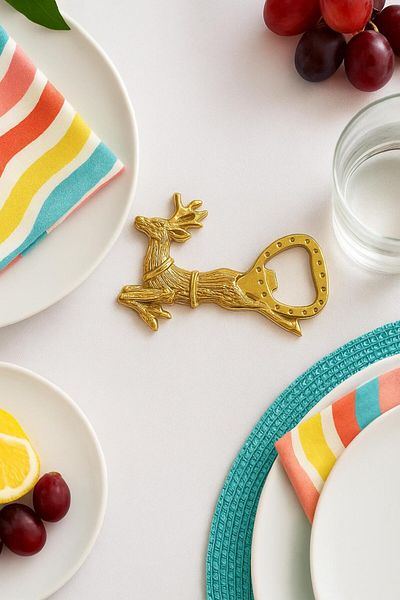 Arma House Metal Bottle Opener with Deer Figure & Gold Color Decorative Opener