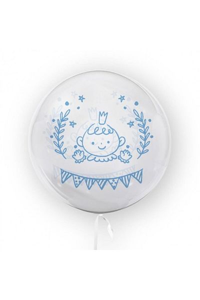 OEM Balon transparent imprimat fata-verso, 45 cm, decor botez, bebe, bleu