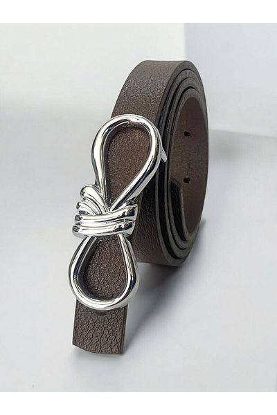 Kemerix 100% Genuine Leather Silver Buckle Bitter Coffee Women's Belt