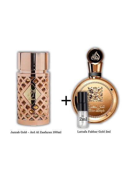 ARD AL ZAAFARAN Set Jazzab Gold by Ard Al Zaafaran (100 ml EDP) + Fakhar Gold (2 ml Extrait de Parfum Sample)